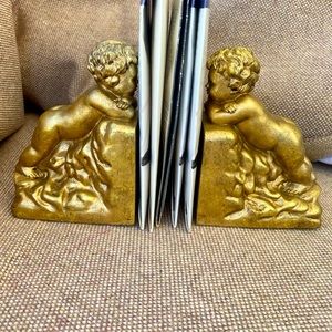 Vtg Golden Cloud Cherub Bookends